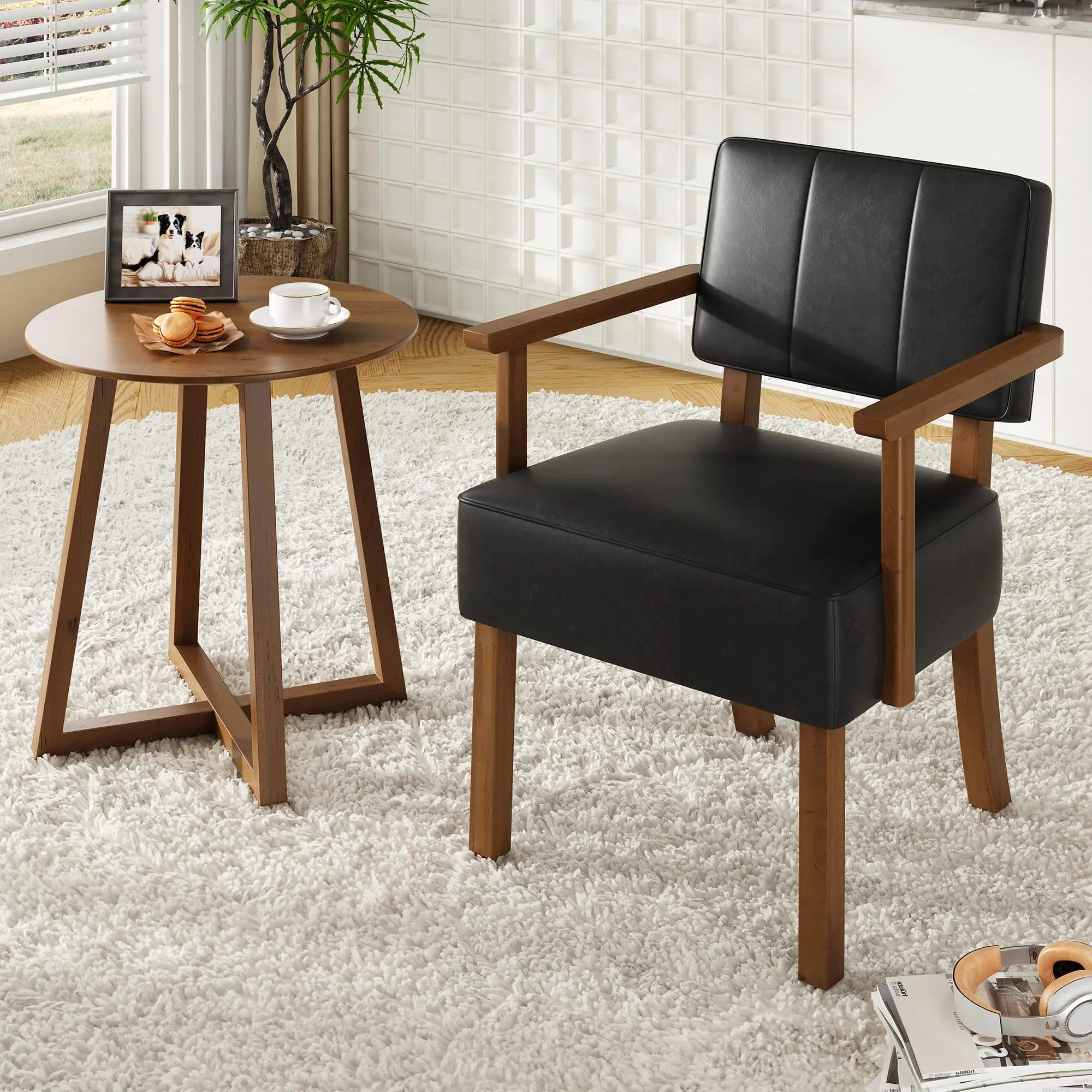 Dining Chair with Solid Wood Frame, PU Leather Upholstered Kitchen Chair, Retro Padded Side Chair for Dining Room, Restaurant
Dining Chair with Solid Wood Frame, PU Leather Upholstered Kitchen Chair, Retro Padded Side Chair for Dining Room, Restaurant