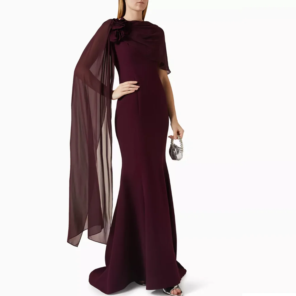 Custom Size Burgundy Mermaid Formal Dress 3D Floral Cape Sleeve Evening Gown For Women
Custom Size Burgundy Mermaid Formal Dress 3D Floral Cape Sleeve Evening Gown For Women