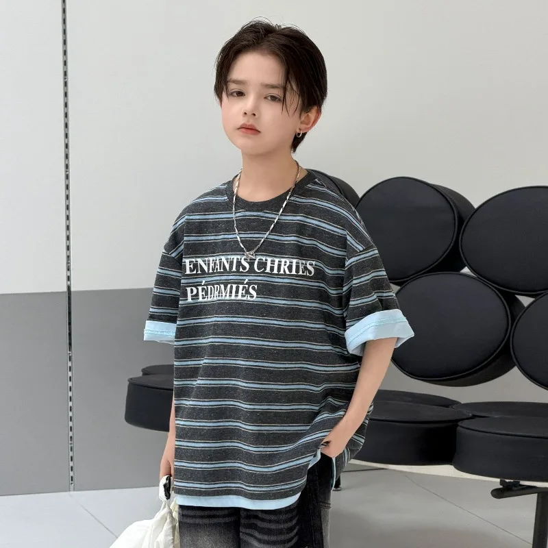 Boys Striped Short-sleeved T-shirt 2026 Summer New Children's Half-sleeved Trendy Loose Casual Top
Boys Striped Short-sleeved T-shirt 2026 Summer New Children's Half-sleeved Trendy Loose Casual Top