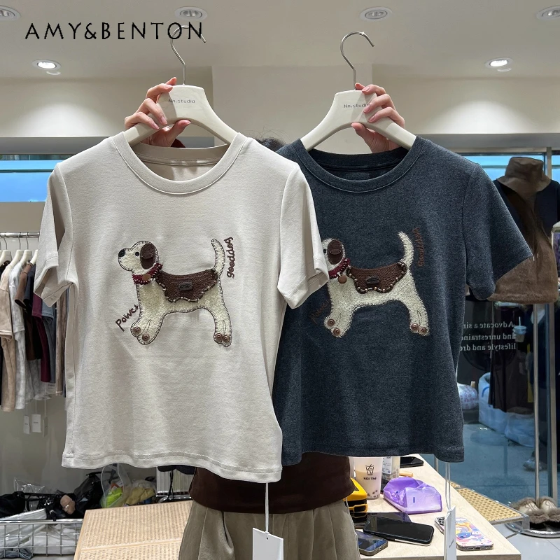 Embroidery Cartoon T-shirt Autumn Regular Shoulder Slim Fit Short Sleeved Tshirt Ladies High Waist Tight Hot Girl Short Top Tees
Embroidery Cartoon T-shirt Autumn Regular Shoulder Slim Fit Short Sleeved Tshirt Ladies High Waist Tight Hot Girl Short Top Tees