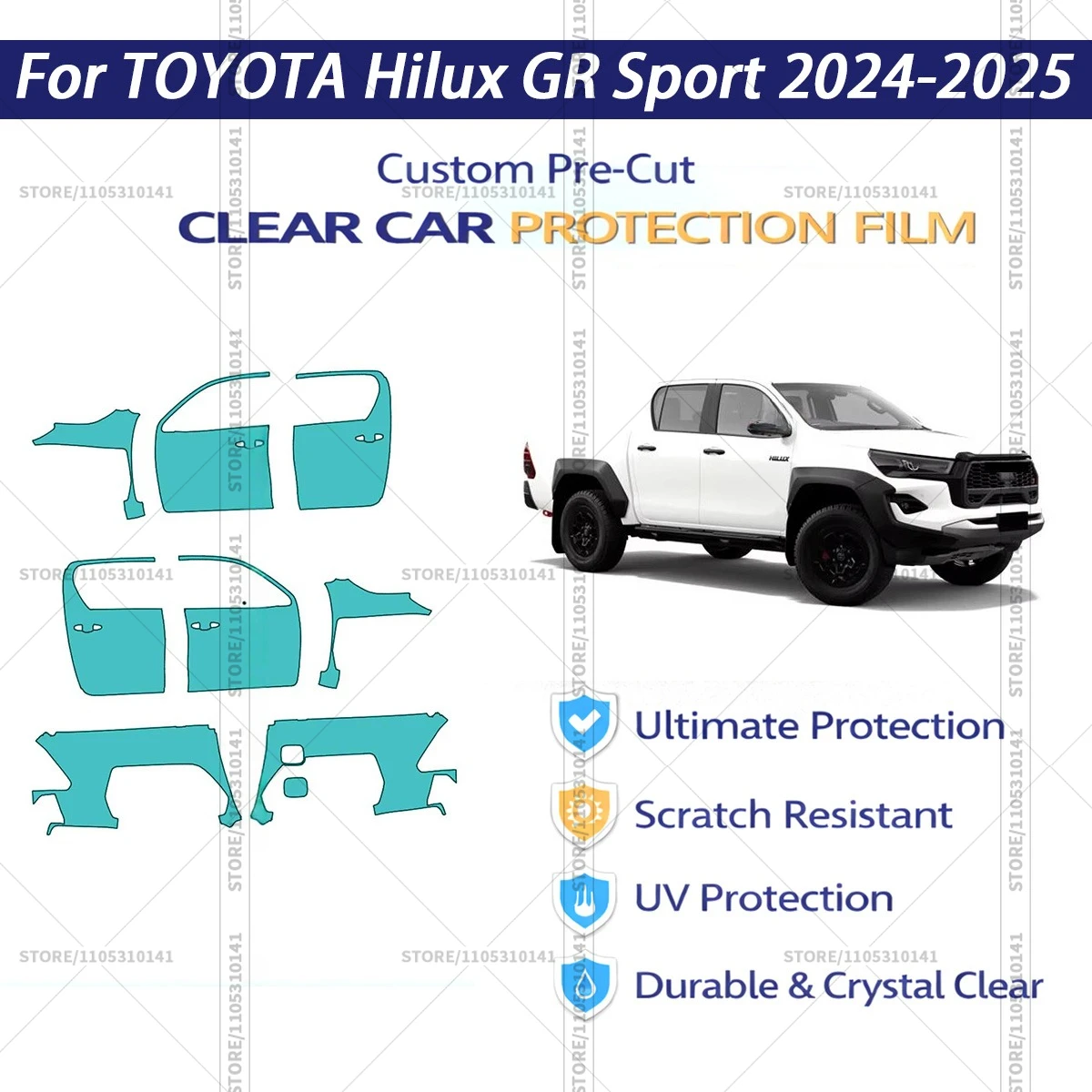 For TOYOTA-Hilux-GR-Sport-2024-2025 Pre-Cut Paint Protection Film PPF Transparent Car Film Automotive PPF Fender - Doors
For TOYOTA-Hilux-GR-Sport-2024-2025 Pre-Cut Paint Protection Film PPF Transparent Car Film Automotive PPF Fender - Doors