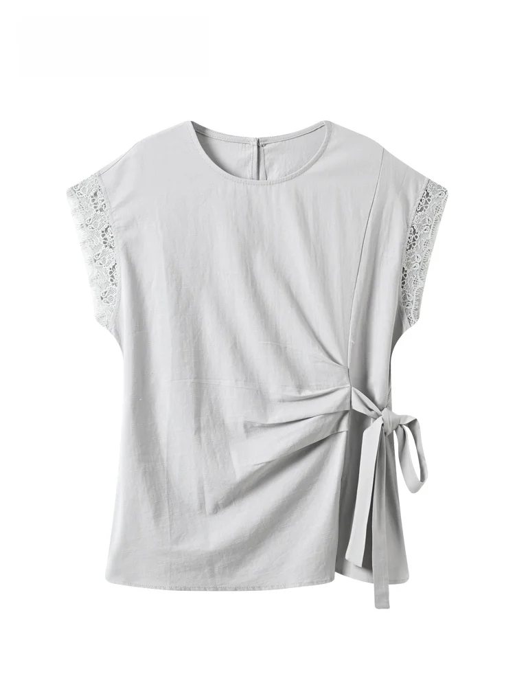 Korean Style plus Size Women's T-Shirt Short Sleeve Lace Patchwork Design Summer Fashionable Top Universal Fit Polyester Fiber
Korean Style plus Size Women's T-Shirt Short Sleeve Lace Patchwork Design Summer Fashionable Top Universal Fit Polyester Fiber