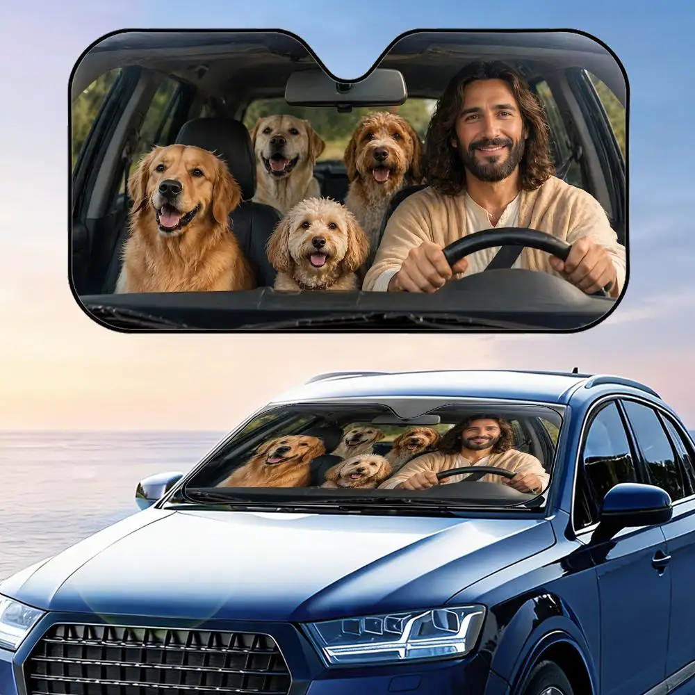 Funny Jesus And Dog Driving Sun Visor Foldable Universal Car Windshield Sun Shade UV Protection Heat Insulation Foldable Cover
Funny Jesus And Dog Driving Sun Visor Foldable Universal Car Windshield Sun Shade UV Protection Heat Insulation Foldable Cover