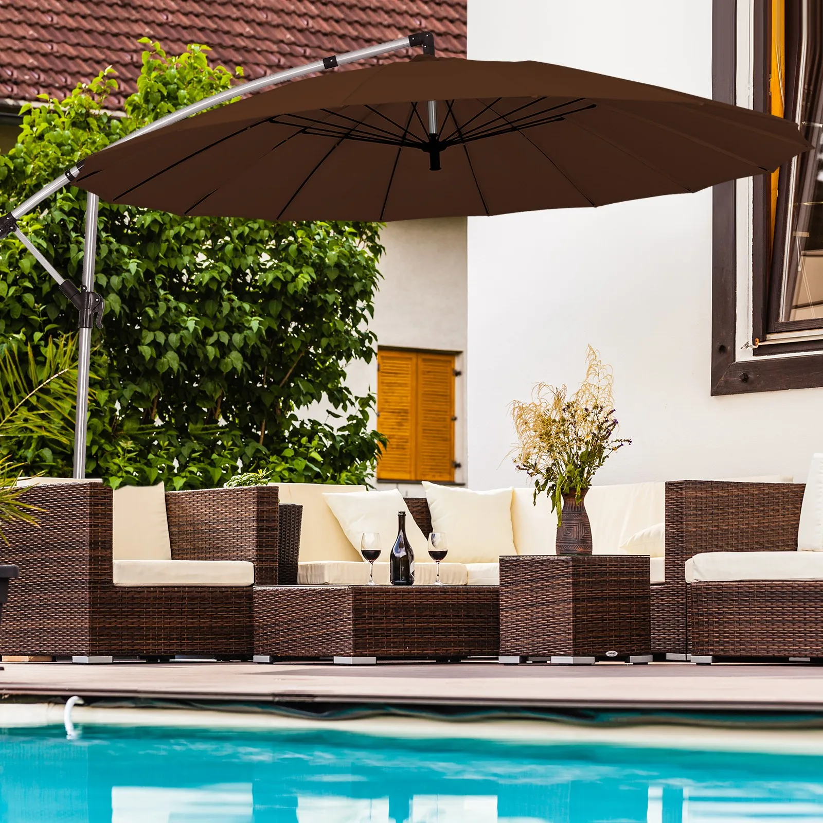 10ft Patio Offset Umbrella W/ Cross Base & Crank Aluminum Tan
10ft Patio Offset Umbrella W/ Cross Base & Crank Aluminum Tan