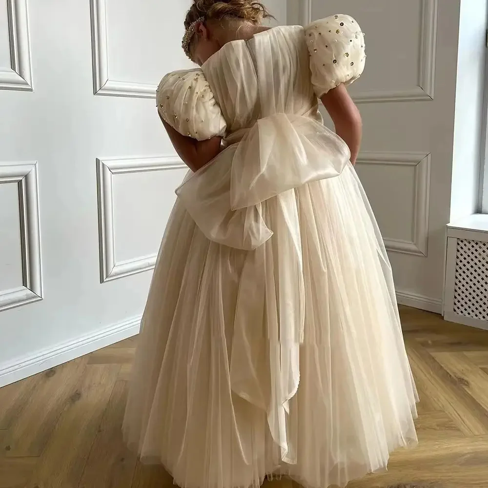 Elegant Flower Girl Dress For Wedding Puff Sleeve Beading Tulle Floor Lenght Kids Birthday First Communion Gown Customized
Elegant Flower Girl Dress For Wedding Puff Sleeve Beading Tulle Floor Lenght Kids Birthday First Communion Gown Customized