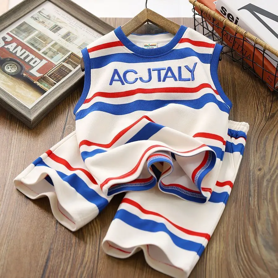 Summer Children Boys Clothes Set Letter Print Short Sleeveless T-shirts and Shorts 2pcs Suit Teenage Striped Top Bottom Outfits
Summer Children Boys Clothes Set Letter Print Short Sleeveless T-shirts and Shorts 2pcs Suit Teenage Striped Top Bottom Outfits