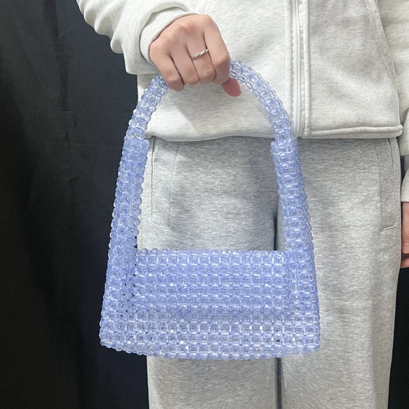 Ins style transparent bead bag hand woven acrylic single shoulder handbag light blue niche design bag
Ins style transparent bead bag hand woven acrylic single shoulder handbag light blue niche design bag