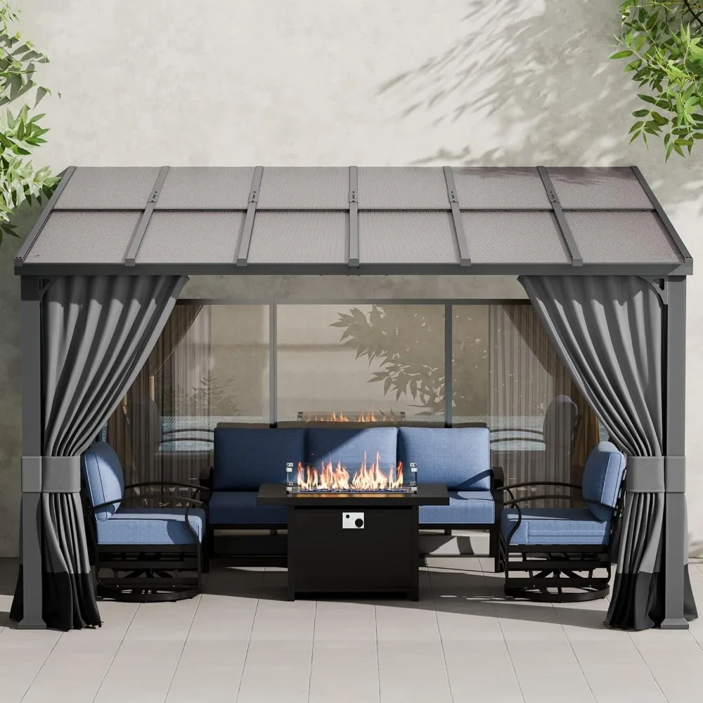 10'x 12' Outdoor Hardtop Pergola, Lean to Gazebo with Curtains and Netting,Large Wall-Mounted Heavy Duty Awnings for Patio, Bac
10'x 12' Outdoor Hardtop Pergola, Lean to Gazebo with Curtains and Netting,Large Wall-Mounted Heavy Duty Awnings for Patio, Bac