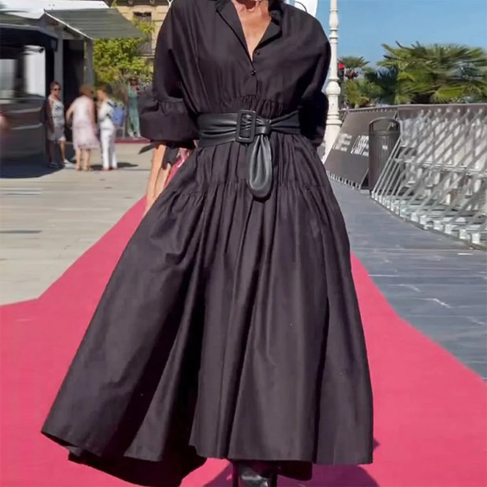 Women's Dress Lantern Sleeve Turn Down Collar Ruched with Belt Elegant Streetwear Vintage Casual A-Line Minimalist Dress Autumn
Women's Dress Lantern Sleeve Turn Down Collar Ruched with Belt Elegant Streetwear Vintage Casual A-Line Minimalist Dress Autumn
