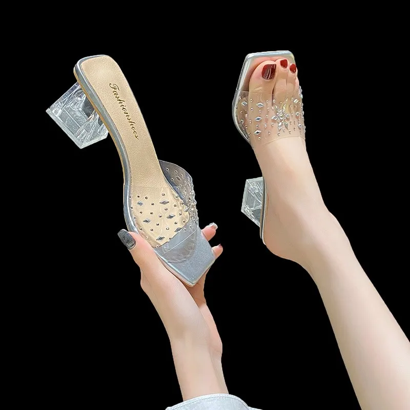 Sandals Women's 2024 Summer New Square Head Water Diamond Transparent PVC Crystal Thick Heel Women's Sandals and Slippers
Sandals Women's 2024 Summer New Square Head Water Diamond Transparent PVC Crystal Thick Heel Women's Sandals and Slippers