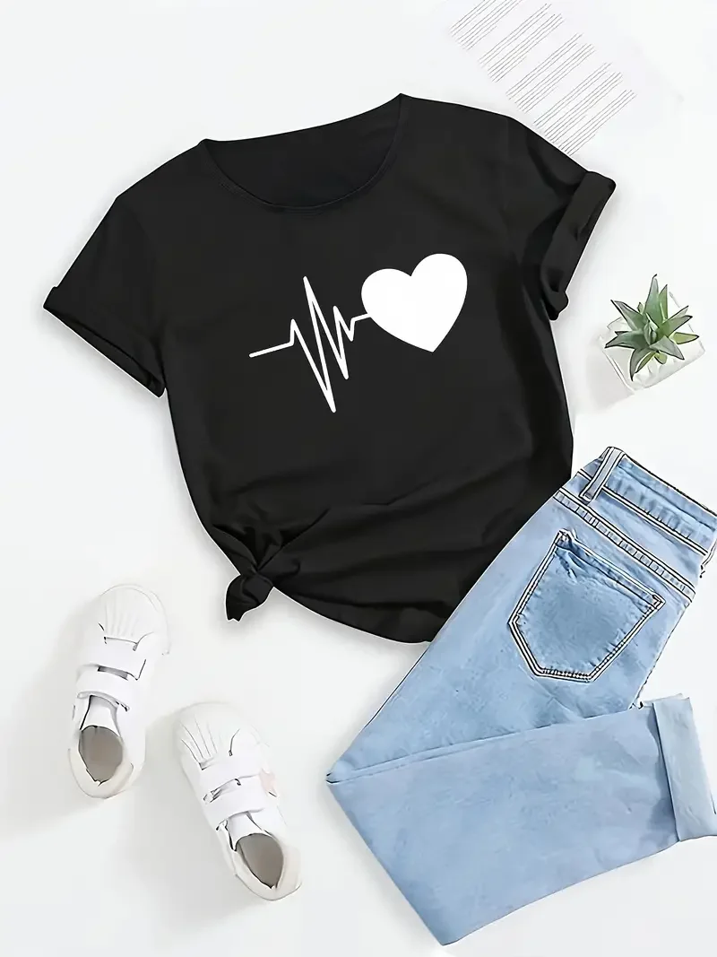 Heartbeat Love Printed Short Sleeved Casual Women's Fashion Women's Pattern T-shirt Women's Printed Summer T-shirt
Heartbeat Love Printed Short Sleeved Casual Women's Fashion Women's Pattern T-shirt Women's Printed Summer T-shirt