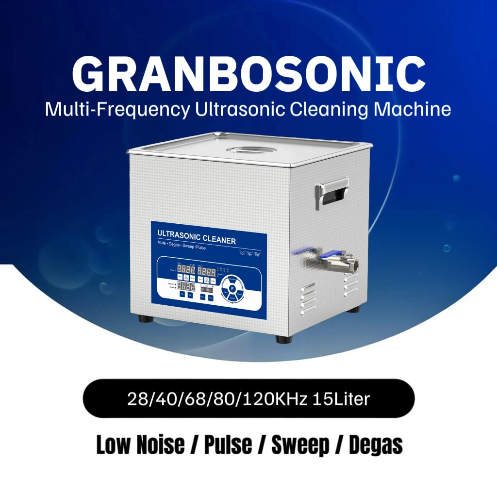Granbosonic Multi-Frequency Ultrasonic Cleaning Machine 28/40/68/80/120KHz Low Noise Pulse Sweep 15Liter Ultrasound Washer
Granbosonic Multi-Frequency Ultrasonic Cleaning Machine 28/40/68/80/120KHz Low Noise Pulse Sweep 15Liter Ultrasound Washer