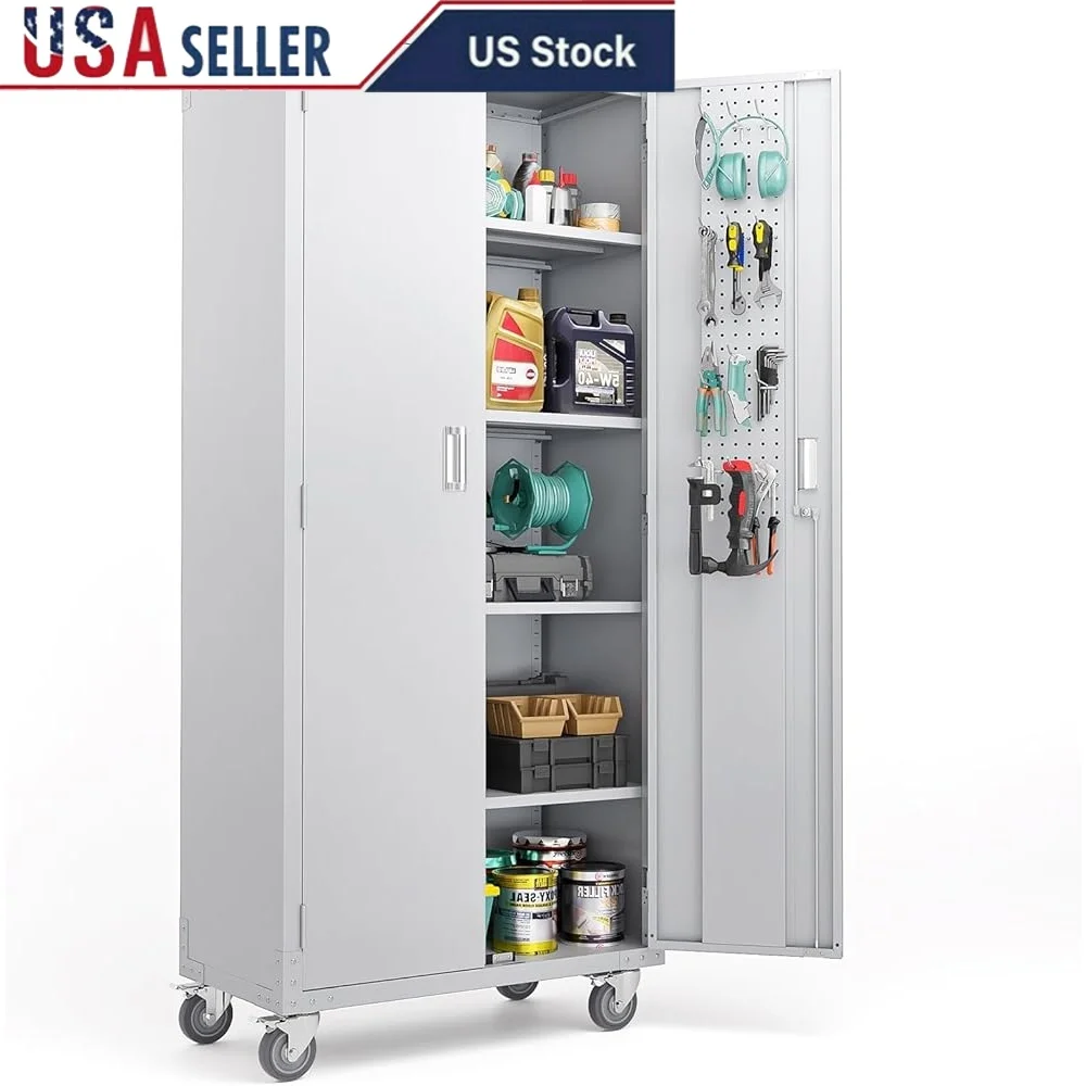 72 Inch Metal Storage Cabinet with Lockable Doors Adjustable Shelves Pegboards Wheels Durable Garage Utility Organizer
72 Inch Metal Storage Cabinet with Lockable Doors Adjustable Shelves Pegboards Wheels Durable Garage Utility Organizer