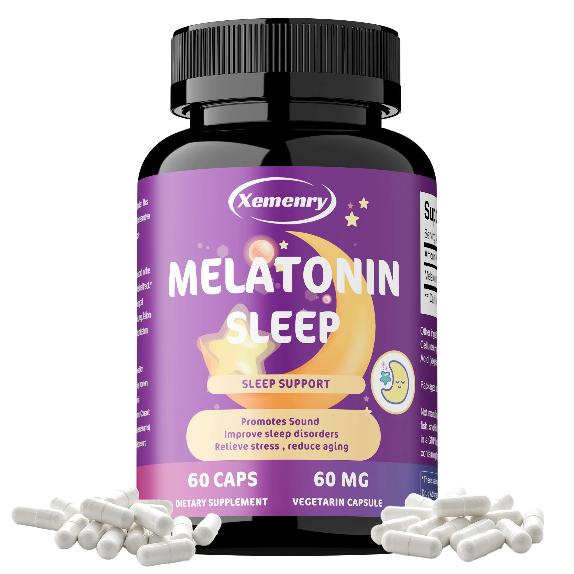 Melatonin Capsules - Improve Sleep Quality, Prolonged Sleep Cycle, Improve Insomnia, Relieve Stress and Anxiety - 60 Capsules
Melatonin Capsules - Improve Sleep Quality, Prolonged Sleep Cycle, Improve Insomnia, Relieve Stress and Anxiety - 60 Capsules