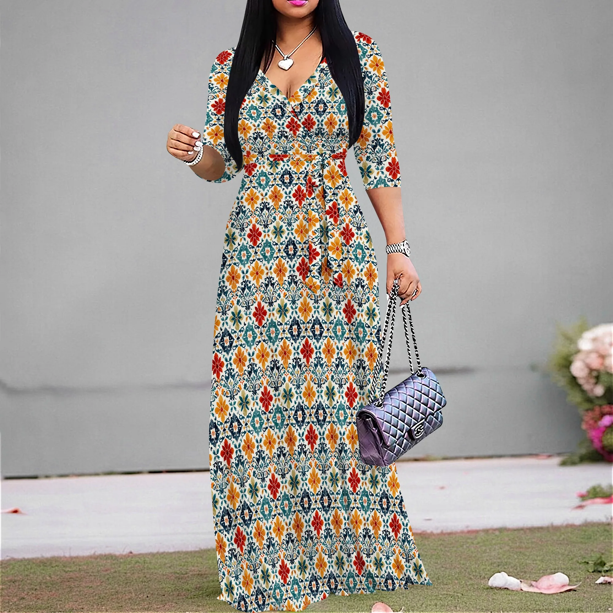 Boho Tribal Print Maxi Dress for Women S-2XL Vintage V-Neck Belted Holiday Long Dress for Vacation or Festival
Boho Tribal Print Maxi Dress for Women S-2XL Vintage V-Neck Belted Holiday Long Dress for Vacation or Festival
