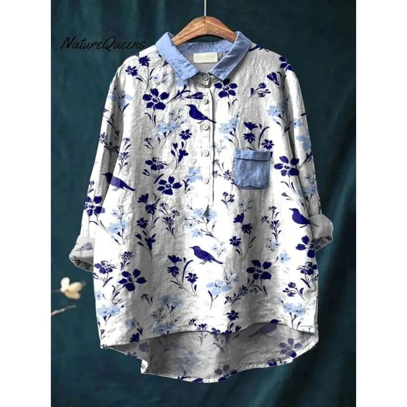 Charming Blue Floral and Bird Print Long Sleeve Blouse Casual V Neck Shirt Women Kimono Blouse Summer Cozy Loose Fit Top
Charming Blue Floral and Bird Print Long Sleeve Blouse Casual V Neck Shirt Women Kimono Blouse Summer Cozy Loose Fit Top