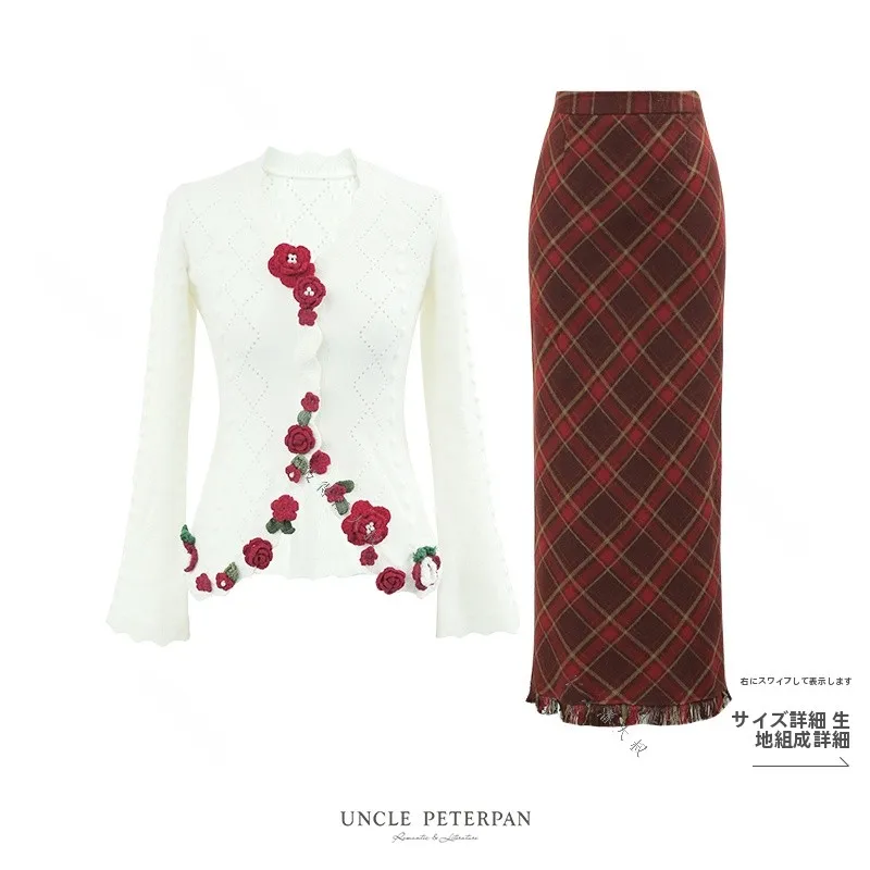 Auntie Ollie's Peter Pan Knitted Cardigan Skirt Set with Tassel Bottom And Plaid Design Winter Fashion Women's Ensemble
Auntie Ollie's Peter Pan Knitted Cardigan Skirt Set with Tassel Bottom And Plaid Design Winter Fashion Women's Ensemble