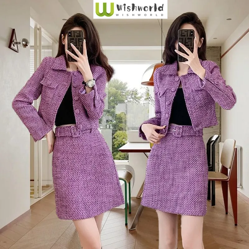 Fashion Women's Set Spring and Autumn Korean Version Slim Fit Long Sleeved Short Jacket Half Body Short Skirt Two-piece Set
Fashion Women's Set Spring and Autumn Korean Version Slim Fit Long Sleeved Short Jacket Half Body Short Skirt Two-piece Set