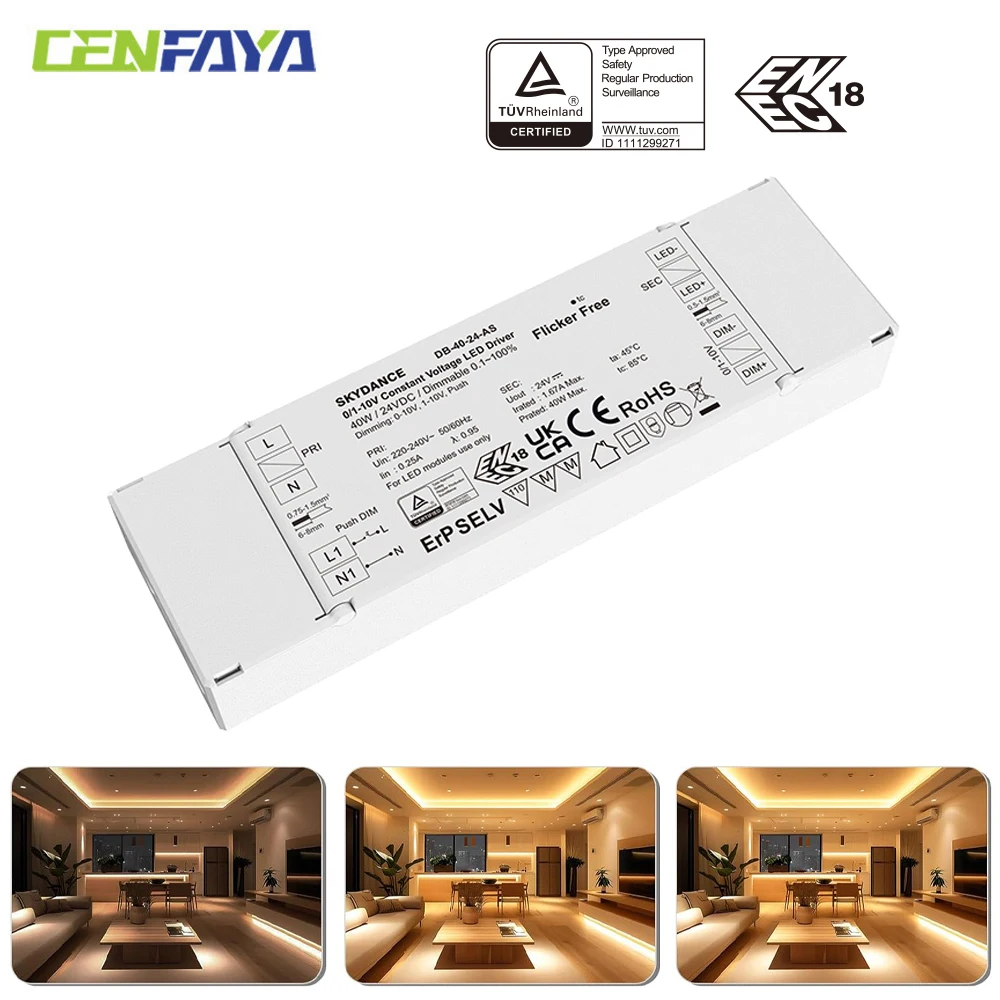 CENFAYA 40W 0/1-10V Dimmable LED Driver With Push Switch Flicker Free Dimming Function AC 220V 230V TO DC 12V 24V Transformer
CENFAYA 40W 0/1-10V Dimmable LED Driver With Push Switch Flicker Free Dimming Function AC 220V 230V TO DC 12V 24V Transformer