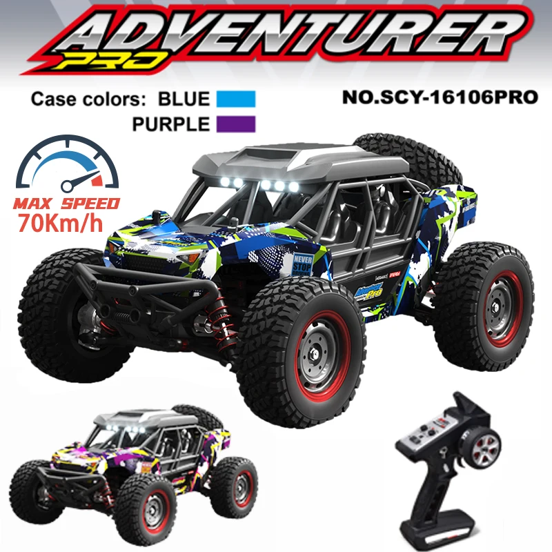 SCY 16106 PRO 4WD Off-Road RC Cars 70Km/h 2.4G Alloy Gear Brushless Motor 1:16 All Terrain Vehicles Drift Car Toy for Adults
SCY 16106 PRO 4WD Off-Road RC Cars 70Km/h 2.4G Alloy Gear Brushless Motor 1:16 All Terrain Vehicles Drift Car Toy for Adults