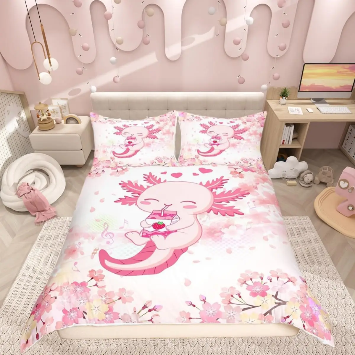 Cute Axolotl Duvet Cover Set Double Size Pink Flowers Green Grass Bedding Set With 2 Pillowcases Kawaii Animal
Cute Axolotl Duvet Cover Set Double Size Pink Flowers Green Grass Bedding Set With 2 Pillowcases Kawaii Animal