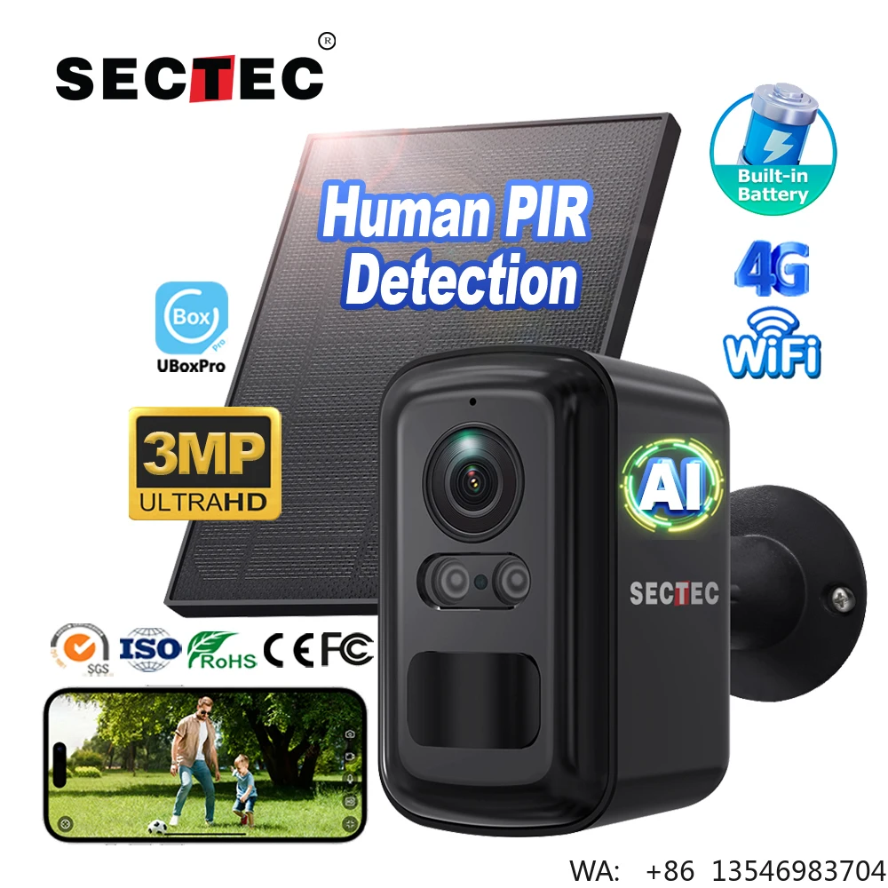 SECTEC Mini Solar Battery Security 4G Sim Card Surveillance Wireless Outdoor IP66 Two Way Audio AI PIR WIFI CCTV Network Camera
SECTEC Mini Solar Battery Security 4G Sim Card Surveillance Wireless Outdoor IP66 Two Way Audio AI PIR WIFI CCTV Network Camera