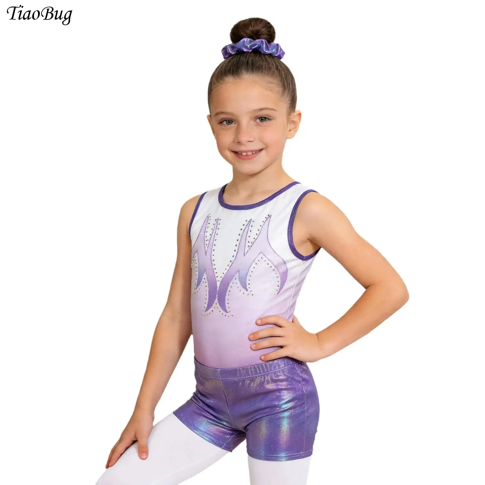 Children Girls Gymnastics Competition Set Long Sleeve Printed Bodysuit And Metallic Shorts For Dance Practice Stage Show Events
Children Girls Gymnastics Competition Set Long Sleeve Printed Bodysuit And Metallic Shorts For Dance Practice Stage Show Events