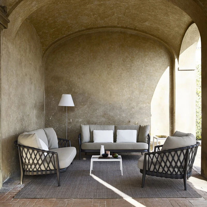 Luxury Garden Furniture Hotel Patio Rope Sofa Outdoor Garden Sofa Villa Backyard Rope Woven Sofa Set
Luxury Garden Furniture Hotel Patio Rope Sofa Outdoor Garden Sofa Villa Backyard Rope Woven Sofa Set