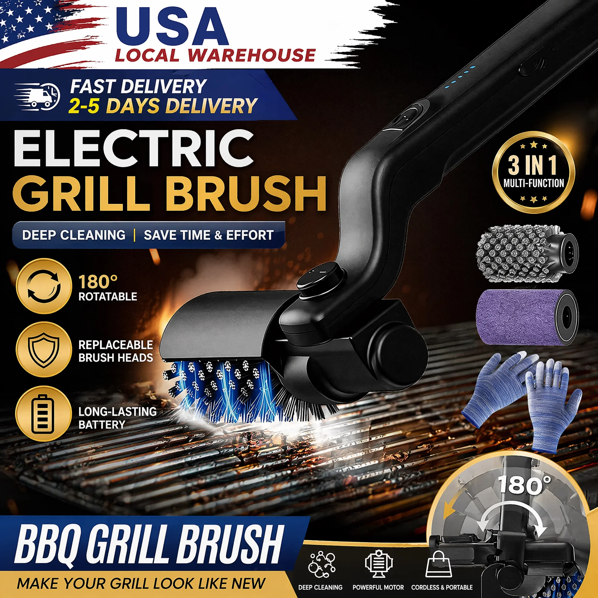 Electric Grill Brush Cleaning BBQ Cleaner Brush Cordless Rechargeable Rotary Adjustable Outdoor Heavy oil Stains Clean Tool
Electric Grill Brush Cleaning BBQ Cleaner Brush Cordless Rechargeable Rotary Adjustable Outdoor Heavy oil Stains Clean Tool