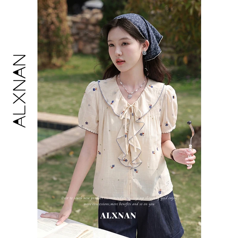 ALXNAN Women's Summer Blouse Embroidered Floral Shirt Short Sleeve Ruffle Hem Apricot Cotton 100% Elegant Ladies Blouse L66976A
ALXNAN Women's Summer Blouse Embroidered Floral Shirt Short Sleeve Ruffle Hem Apricot Cotton 100% Elegant Ladies Blouse L66976A