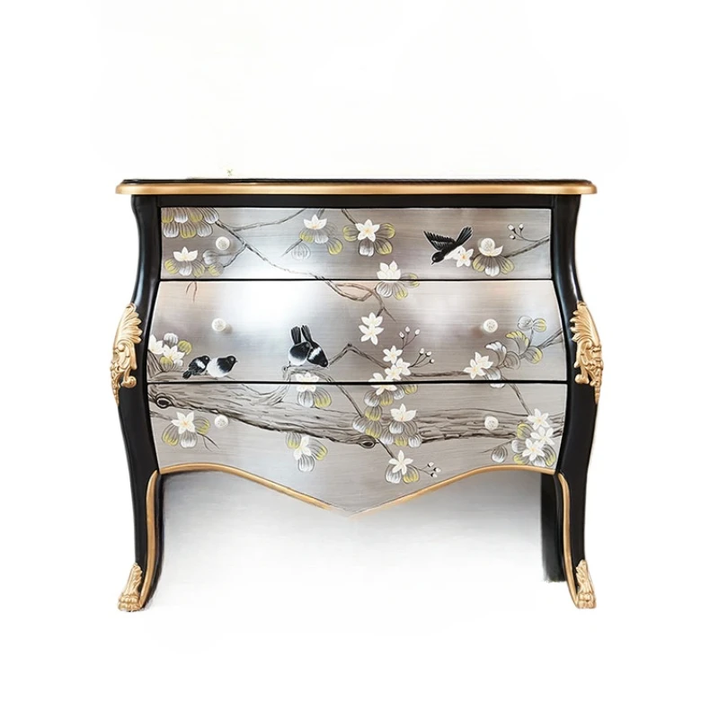 *New Chinese style entrance hall, hallway, foyer cabinet, silver foil painted flowers and birds, original classic living room de
*New Chinese style entrance hall, hallway, foyer cabinet, silver foil painted flowers and birds, original classic living room de