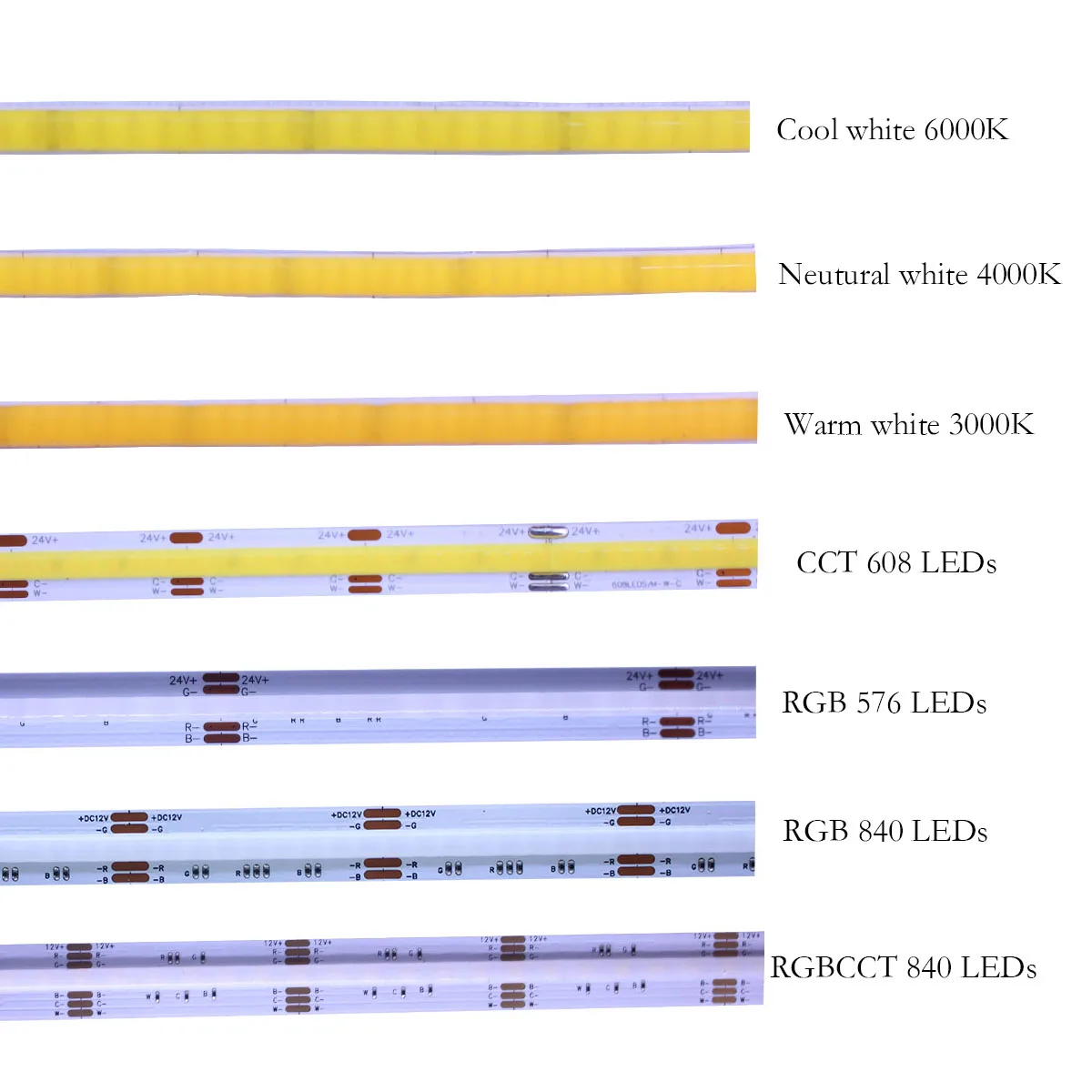 5m COB RGB CCT RGBW Warm Natural Cool White LED Strips DC12V/ 24V Flexible High Bright Dotless Colorful LED Tape Light Bar RA90
5m COB RGB CCT RGBW Warm Natural Cool White LED Strips DC12V/ 24V Flexible High Bright Dotless Colorful LED Tape Light Bar RA90