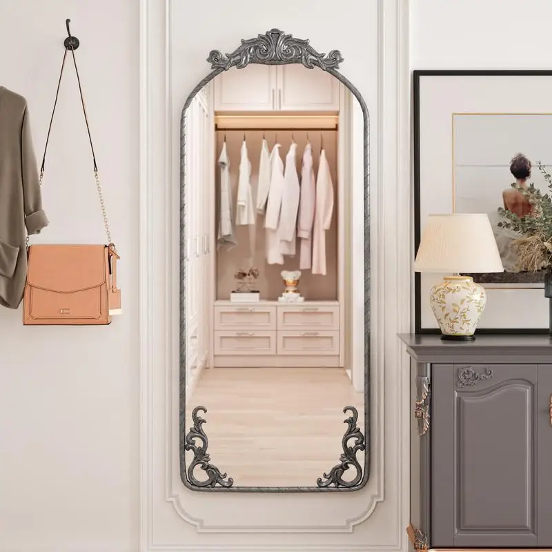 58"x24" Arched Full Body Mirror with Vintage Ornate Carved Applique for Wall Mounting, Ideal for Living Room or Bedroom Retro
58"x24" Arched Full Body Mirror with Vintage Ornate Carved Applique for Wall Mounting, Ideal for Living Room or Bedroom Retro
