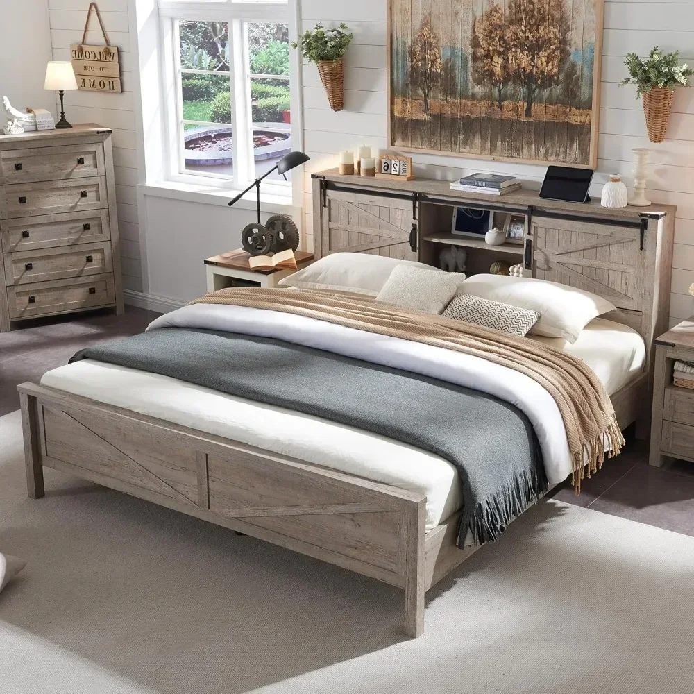 Queen Bed Frame with Headboard Sliding Barn Door Storage Cabinet Charging Station Slats Support No Box Spring Needed,Bed Frame
Queen Bed Frame with Headboard Sliding Barn Door Storage Cabinet Charging Station Slats Support No Box Spring Needed,Bed Frame