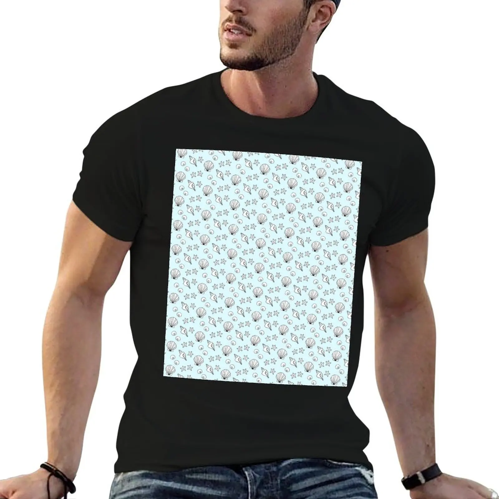 White Cartoon Seashells and Starfish Summery Pattern on a Light Blue Backdrop, made by EndlessEmporium T-Shirt
White Cartoon Seashells and Starfish Summery Pattern on a Light Blue Backdrop, made by EndlessEmporium T-Shirt