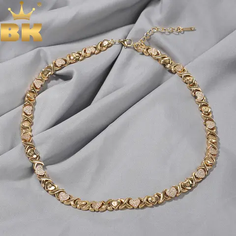 THE BLING KING Iced Heart XO Link Polished Chain Micro Paved Cubic Zirconia Luxury Female Gift HipHop Jewelry