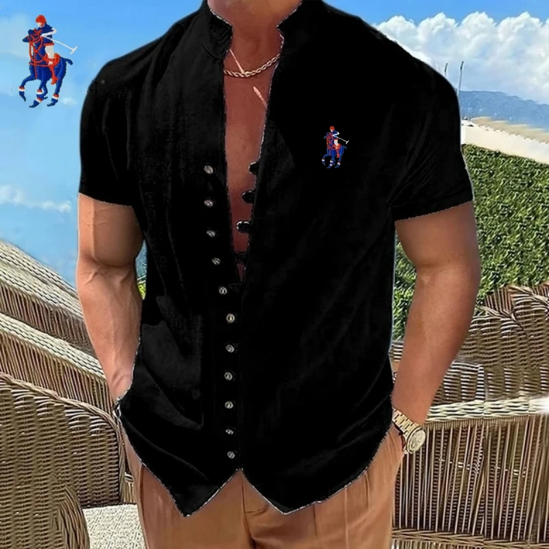 Summer men's embroidered pure cotton retro short sleeved shirt, new fashionable casual breathable top
Summer men's embroidered pure cotton retro short sleeved shirt, new fashionable casual breathable top