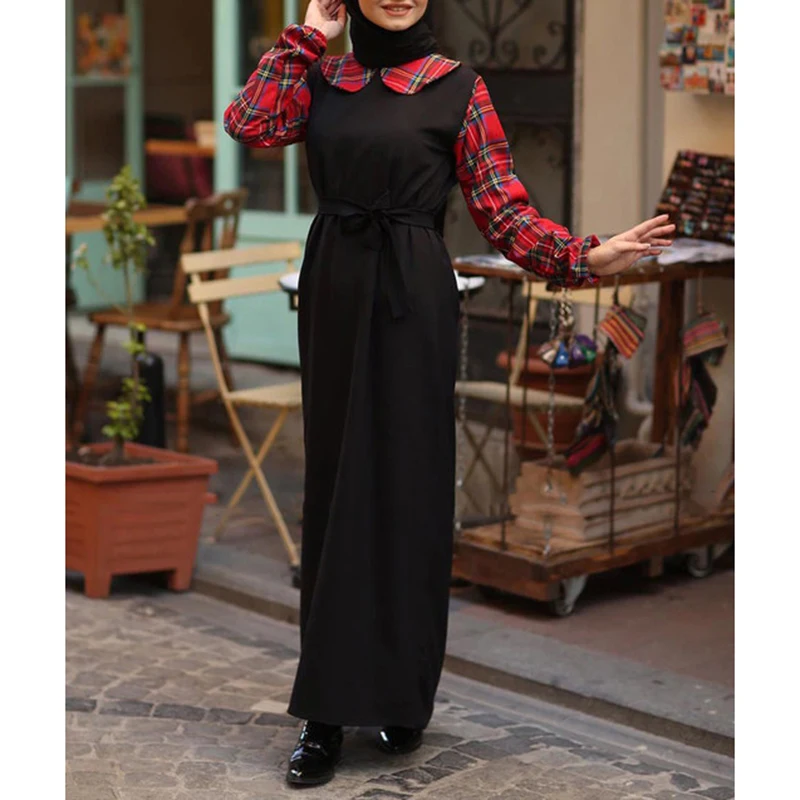 2022 New Muslim Dresses For Women Patchwork Fake Two-piece Fashion Plaid Print Maxi Dress Doll Collar Long Sleeve Robe Femme
2022 New Muslim Dresses For Women Patchwork Fake Two-piece Fashion Plaid Print Maxi Dress Doll Collar Long Sleeve Robe Femme