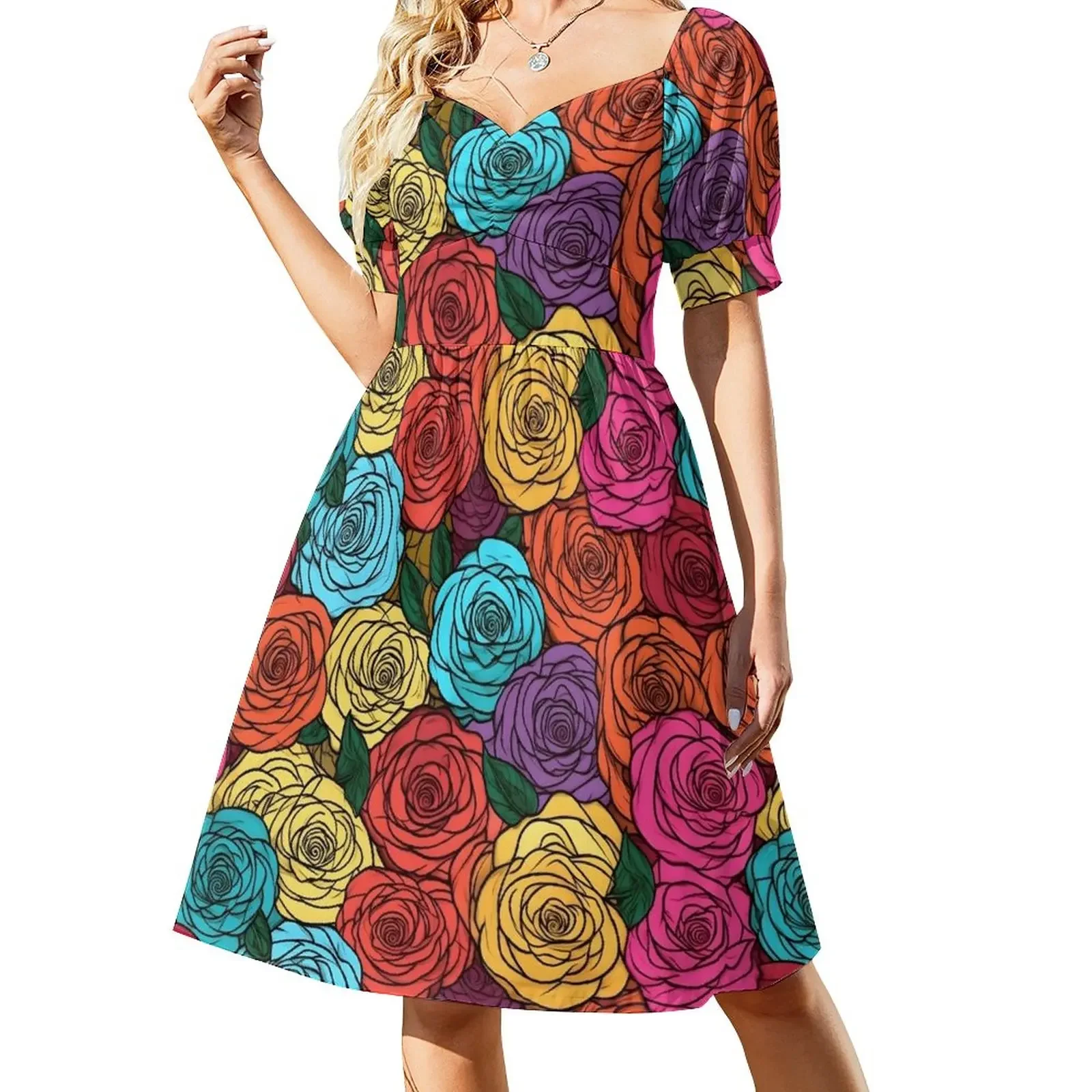 Beautiful colorful rose pattern Short-Sleeved Dress Long dress party dresses woman
Beautiful colorful rose pattern Short-Sleeved Dress Long dress party dresses woman