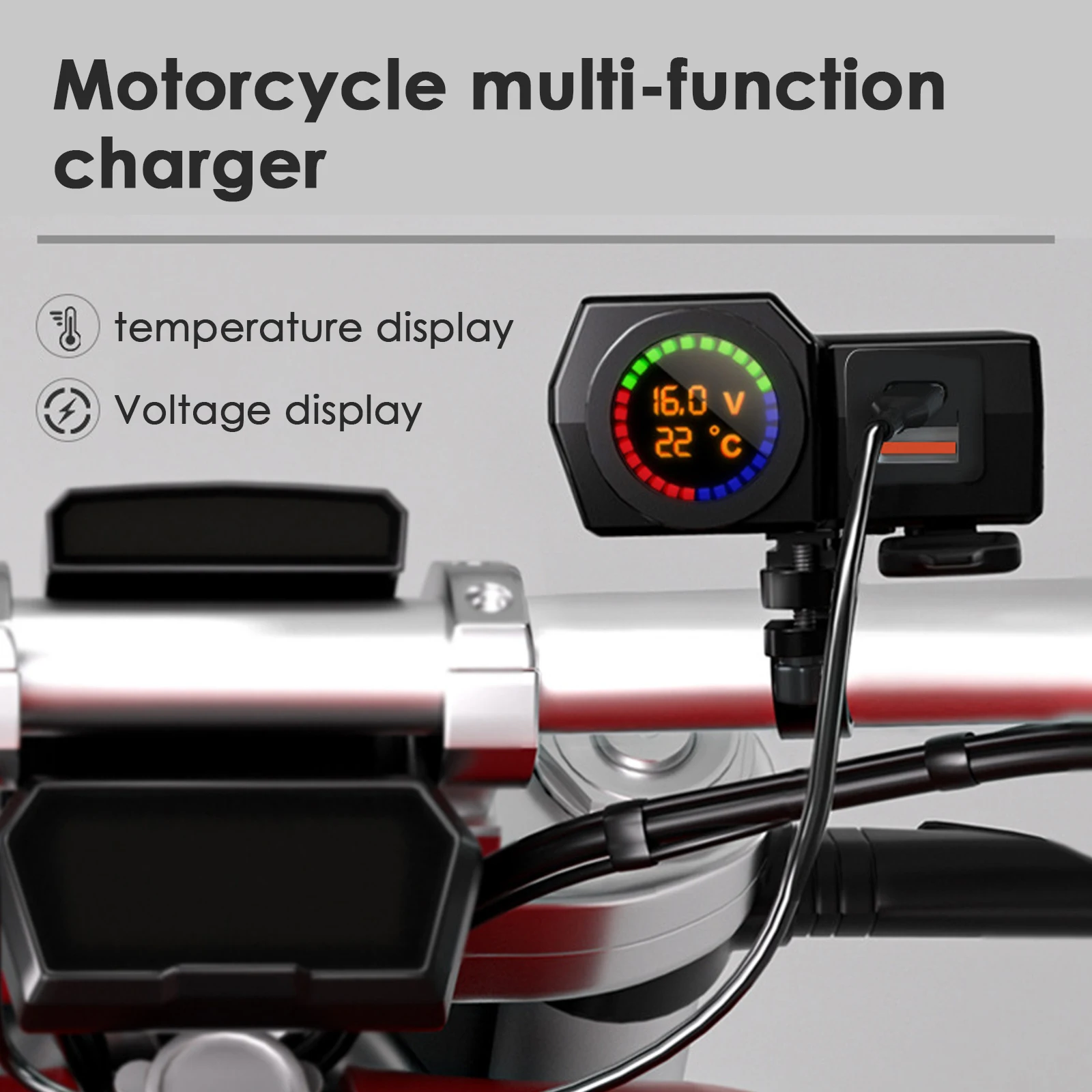 Motorcycle Charger with Color Screen Temperature and Voltage Display Dual USB TYPE C Charger ABS Material Handlebar Installation
Motorcycle Charger with Color Screen Temperature and Voltage Display Dual USB TYPE C Charger ABS Material Handlebar Installation