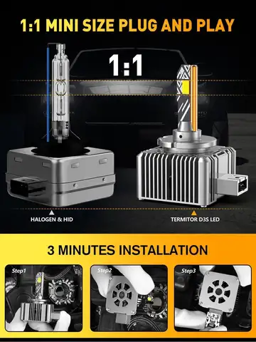 TERMITOR D3S LED-lampen, 45.000LM 6500K koel wit, 1:1 HID-formaat Plug and Play D3S Xenon HID-vervangingslampen, 2 stuks