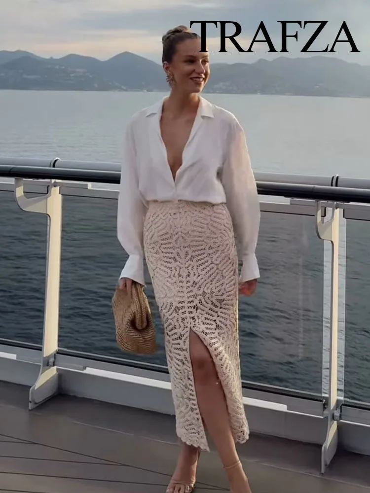TRAFZA Woman Summer Zipper Slit Hem Hollow Decorate Casual Skirts Women Elegant Chic Solid Knitted High Waist Slim Long Skirts
TRAFZA Woman Summer Zipper Slit Hem Hollow Decorate Casual Skirts Women Elegant Chic Solid Knitted High Waist Slim Long Skirts