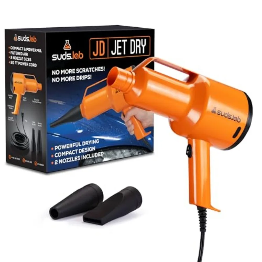 Воздуходувка для сушки автомобилей Suds Lab JD Jet Dry с 2 насадками и кабелем питания 6 м, 1.5 л.с., мощная и компактная
Воздуходувка для сушки автомобилей Suds Lab JD Jet Dry с 2 насадками и кабелем питания 6 м, 1.5 л.с., мощная и компактная