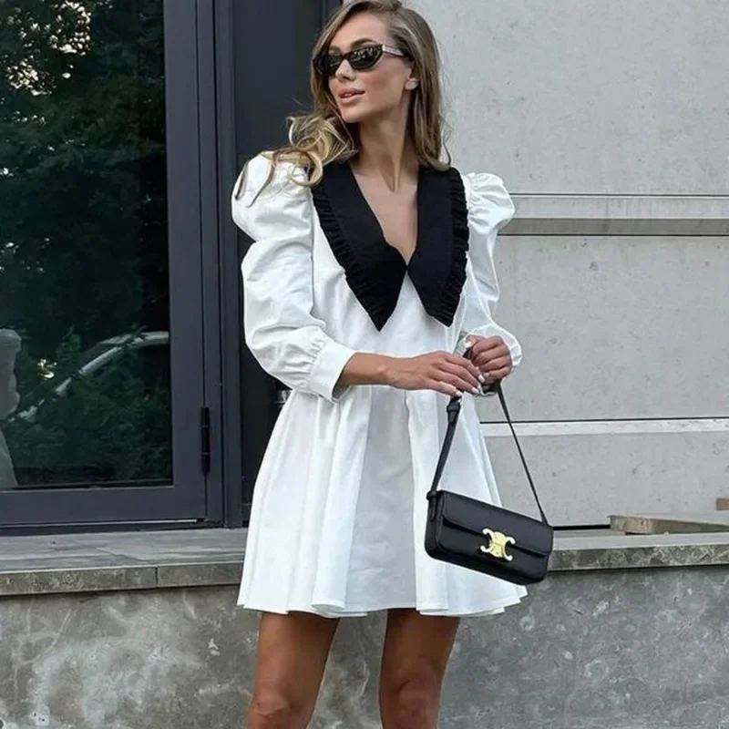 Ticketsx Fashion Black Patchwork Dress Women's Lapel Long Sleeve Pleated High Waist Mini Dress Female Elegant Casual Slim Dress
Ticketsx Fashion Black Patchwork Dress Women's Lapel Long Sleeve Pleated High Waist Mini Dress Female Elegant Casual Slim Dress
