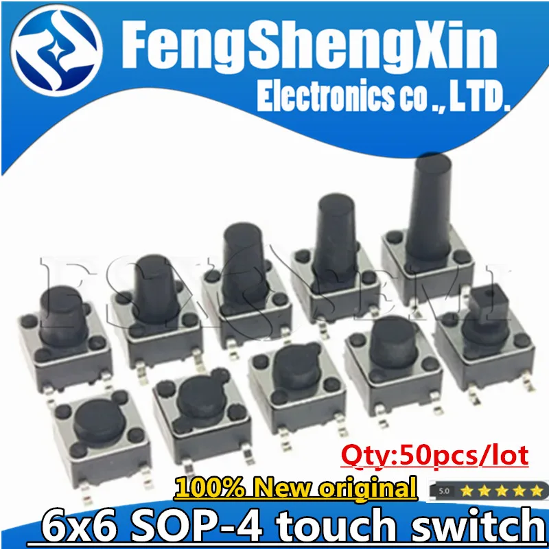 50pcs 6x6 SOP-4 touch switch Push button micro switch SMd 4pin 6X6x4.3/4.5/5~15H 6*6*4.3/5/6/7/8/10/11/4/15
50pcs 6x6 SOP-4 touch switch Push button micro switch SMd 4pin 6X6x4.3/4.5/5~15H 6*6*4.3/5/6/7/8/10/11/4/15