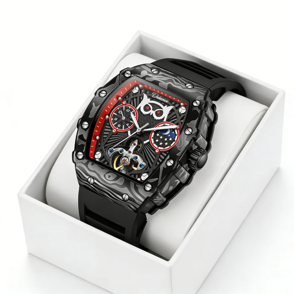 Fashion Tonneau Mechanical Watch for Men Silicone Silicone Waterproof Luminous Moon Phases Luxury Automatic Tourbillon Watch Men
Fashion Tonneau Mechanical Watch for Men Silicone Silicone Waterproof Luminous Moon Phases Luxury Automatic Tourbillon Watch Men