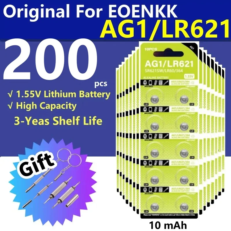 200Pcs AG1 1.55V LR621 364 164 531 SR621 SR621SW SR60 CX60 Button Battery Cell Coin Batteries for Watch Toys Remote calculators
200Pcs AG1 1.55V LR621 364 164 531 SR621 SR621SW SR60 CX60 Button Battery Cell Coin Batteries for Watch Toys Remote calculators