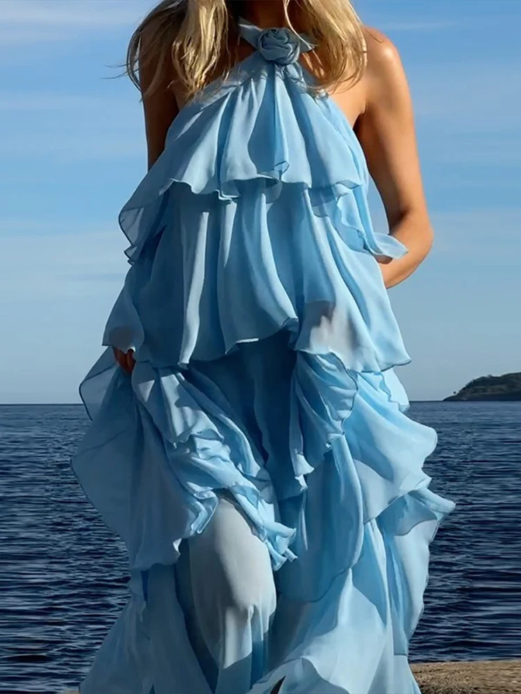 Sexy Hanging Neck Flower Ruffle Women's Dress Fashionable Solid Sleeveless Backless Loose Long Dresses Female Summer Chic Party
Sexy Hanging Neck Flower Ruffle Women's Dress Fashionable Solid Sleeveless Backless Loose Long Dresses Female Summer Chic Party