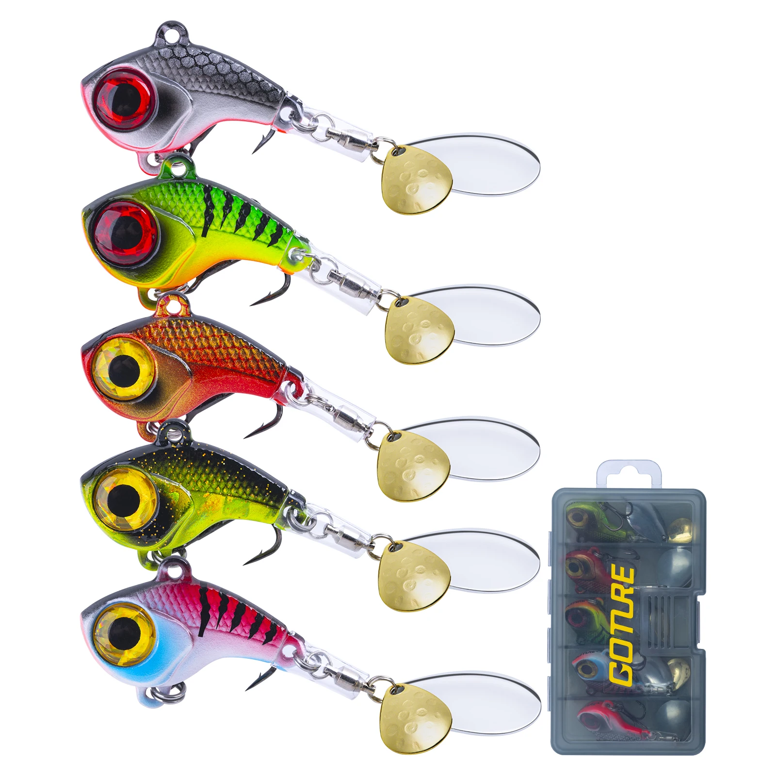Goture 5pcs/10pcs Spinner Bait Metal Spoon High Quality Sharp Treble Hook with 3D Simulation Eyes Fishing Tackle for Bass Trout
Goture 5pcs/10pcs Spinner Bait Metal Spoon High Quality Sharp Treble Hook with 3D Simulation Eyes Fishing Tackle for Bass Trout