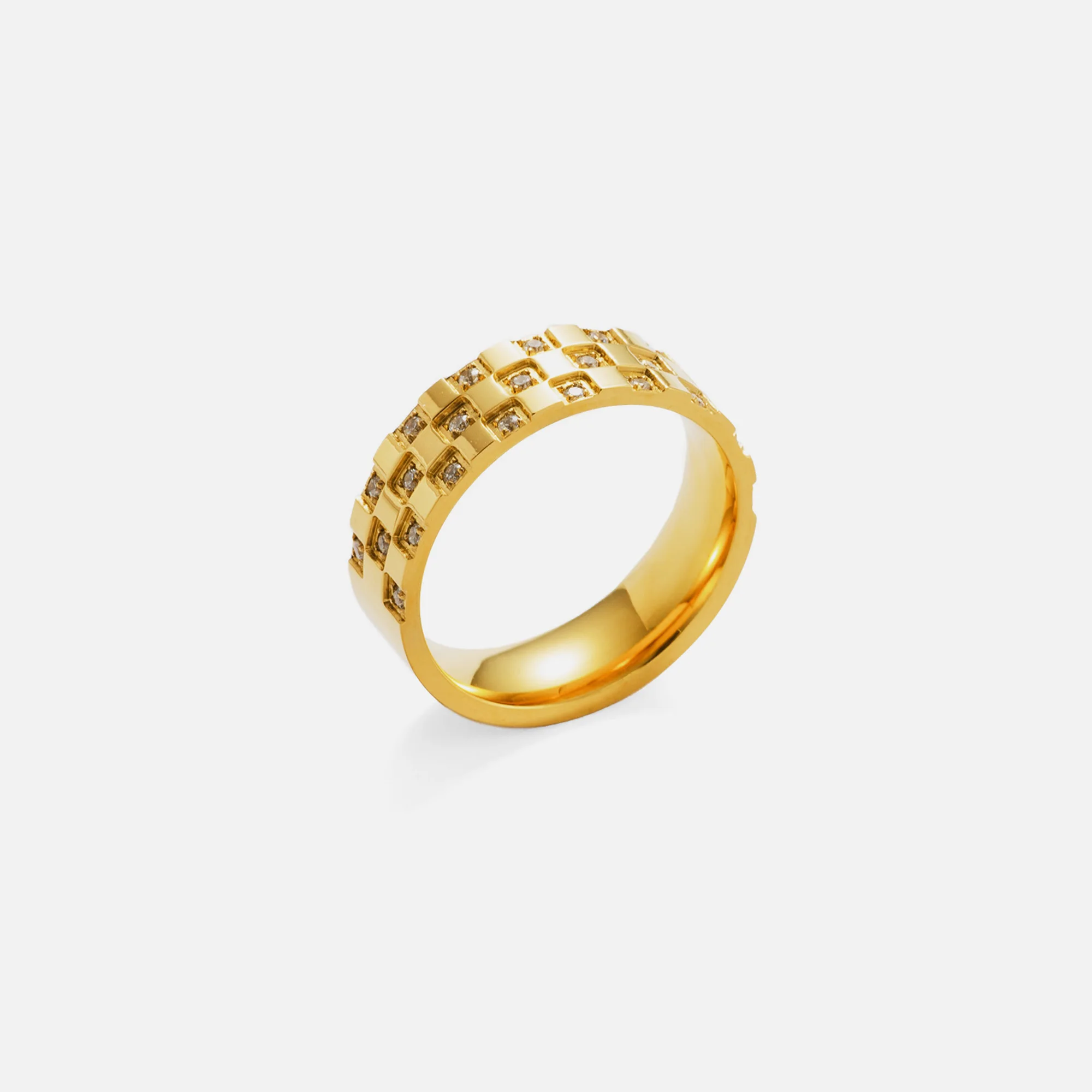DASEIN New INS Trendy Vintage Checkered Clear Zircon Ring 18k PVD Gold Plated Stainless Steel Unique Design Unisex Jewelry
DASEIN New INS Trendy Vintage Checkered Clear Zircon Ring 18k PVD Gold Plated Stainless Steel Unique Design Unisex Jewelry